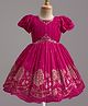 Enfance Woven Half Puffed Sleeves Floral Printed & Hand Work Embellished Dress - Dark Pink