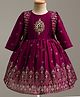 Enfance Cotton Silk Woven Three Fourth Sleeves Design Printed & Embellished Ethnic Dress With Jacket - Wine