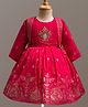 Enfance Cotton Silk Woven Three Fourth Sleeves Floral Design Printed & Embellished Ethnic Dress With Jacket - Dark Pink
