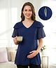 Bella Mama Woven Half Sleeves Solid Colour Maternity Top - Navy Blue