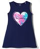 Doreme Single Jersey Knit Sleeveless Heart & Text Printed A Line Frock - Navy Blue