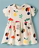 Doreme Single Jersey Knit Half Sleeves Frock with Tropical Theme Print - Cream