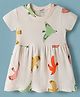 Doreme Single Jersey Knit Half Sleeves Frock with Bird Print - Cream
