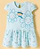 Doreme Single Jersey Knit Half Cap Sleeves Frock with Rainbow Print - Aqua Blue