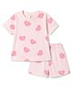 Doreme Knit Half Sleeves T-Shirt & Shorts Co-ord Night Suit with Heart Print - Pink