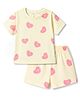 Doreme Knit Half Sleeves T-Shirt & Shorts Co-ord Night Suit with Heart Print - Light Yellow