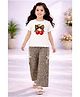 Tiara Cotton Jersey Knit Half Sleeves Cherries Printed Top With Joggers Set - White