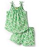 Tiara Cotton Jersey Knit Sleeveless Floral Printed Coordinating Top & Short Set - Green