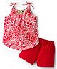 Tiara Cotton Jersey Knit Sleeveless Floral Printed Top With Shorts Set - Red