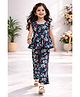 Tiara Cotton Elastane Knit Sleeveless Floral Printed Coordinating Peplum Top & Pant Set - Blue