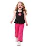 Tiara Cotton Jersey Knit Sleeveless Floral Embroidered Peplum Top & Pant Set - Black