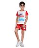 Clothe Funn Cotton Knit Half Sleeves Eat Sleep Play Repeat Text Printed Tee & Shorts Set - Off White & Red