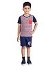 Clothe Funn Cotton Knit Half Sleeves Striped Tee & Shorts Set - Multi Colour & Navy Blue