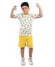 Clothe Funn Cotton Knit Half Sleeves Dinosaur Printed Tee & Shorts Set  - White & Yellow