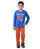 Clothe Funn Cotton Knit Full Sleeves Ready For Game Day  Text Printed Tee & Pant Set - Royal Blue & Orange