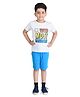Clothe Funn Cotton Knit Half Sleeves Voted Most Handsome Text Printed Tee & Shorts Set - Ecru Melange & Blue