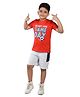 Clothe Funn Cotton Knit Half Sleeves Ready For Game Day Text Printed Tee & Shorts Set -  Red & Ecru Melange