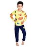 Clothe Funn Cotton Knit Full Sleeves Typography Printed Tee & Pant Set - Yellow & Navy Blue
