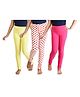 Clothe Funn Cotton Knit Pack Of  3 Solid & Hearts Printed Leggings - Yellow Fuschia & Off White