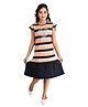 Clothe Funn Cotton Knit Half Sleeves Striped Dress - Light Orange