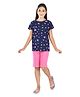 Clothe Funn Cotton Knit Half Sleeves Stars printed Tee & Shorts Nigth Suit - Navy Blue & Pink