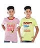 Clothe Funn Cotton Knit Pack Of 2 Half Sleeves Striped Ready For Game Day & Dont Tell My Mom Text Printed Tees - Lime Green White & Red