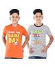 Clothe Funn Cotton Knit Pack Of 2 Half Sleeves Ready For Game Day & Striped Dont Tell My Mom Text Printed Tees - Orange White & Black