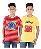 Clothe Funn Cotton Knit Pack Of 2 Half Sleeves Striped Voted Most Handsome & Juniors 36 Text Printed Tees - Yellow Red & White