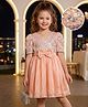 Hola Bonita Woven Half Sleeves Party Dress With Sequin Detailing & Belt - Peach