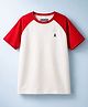 Pine Kids Cotton Knit Half Raglan Sleeves Solid Color T-Shirt - White & Red