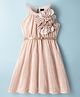 Hola Bonita Knit Sleeveless Foil Pleated Party Dress With Floral Applique & Belt- Peach