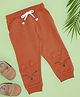 Pantaloons Baby Cotton Knit Animal Face Embroidered Joggers - Rust Orange