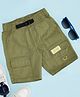 Pantaloons Junior Cotton Woven Indoor Skatepark Text Patch Detailed Shorts - Olive Green