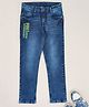 Pantaloons Junior Cotton Blend Denim Expedition Team 1986 Text Printed Washed Jeans - Blue