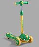 Dino Faced Glider Toddler 3 Wheel Foldable Kids Kick Scooter With Led Light Up Deck And Wheel With Music And 3 level Height Adjustment - Yellow & Green