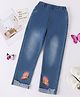 Mark & Mia Full Length Washed Jeans With Butterfly Embroidery - Light Blue