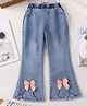 Mark & Mia Cotton Full Length Washed Jeans With Pearl Embellishment & Bow Applique - Light Blue