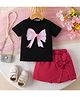 Mark & Mia Half Sleeves Top & Skort Set With Bow Print & Applique - Black