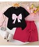 Mark & Mia Half Sleeves Top & Skirt Set With Bow Print & Applique - Black