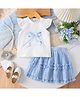 Mark & Mia Half Sleeves Top & Skirt Set With Bow Applique - Blue