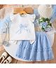 Mark & Mia Half Sleeves Top & Skirt Set With Bow Applique - Blue