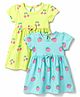 Babyhug Single Jersey Knit Half Sleeves Frocks with Fruit Print & Bow Applique Pack of 2 - Multicolor