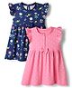 Babyhug Cotton Knit Ruffle Sleeves Floral & Polka Dots Printed Frocks With Bow Pack Of 2 -Multi Color