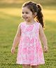 Babyhug Single Jersey Knit Sleeveless Frock With Leaf Print & Bow Applique - White