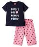 Babyhug Cotton Knit Half Sleeves T-Shirt & Capri Night Suit with Heart Print - Navy Blue