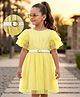Hola Bonita Knit Half Flutter Sleeves Polka Dots Printed Frock With Belt - Yellow