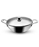 Hautechef Triply Stainless Steel Kadai with Glass Lid, 20cm, 1.5L, Induction & Gastop Compatible, Heavy-Bottom Kadhai for Deep Frying & Cooking, 100% Pure & Toxin-Free