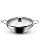 HauteChef Triply Stainless Steel Kadhai with Glass Lid, 28cm, 4.5L, Induction & Gastop Compatible, Heavy-Bottom Kadhai for Deep Frying & Cooking, 100% Pure & Toxin-Free