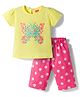 Babyhug Cotton Knit Half Sleeves T-Shirt & Capri Night Suit With Floral Print - Yellow