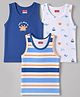 Babyhug 100% Cotton Knit Sleeveless Striped Nautical Theme & Sea Life Printed Vests Pack Of 3 - Blue & White